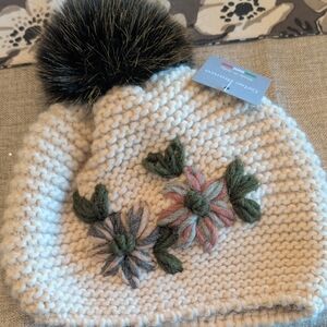 Nwt Italian Knit Beanie with Floral Design